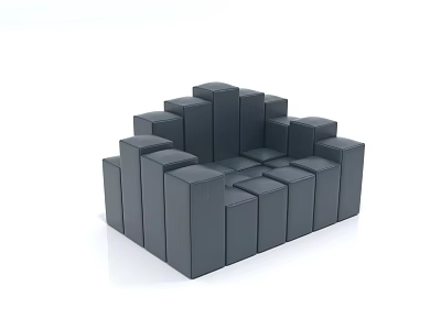 Modern Black Cube Stacked Single Sofa With Geometric Block Design And Sleek Surface 3d model