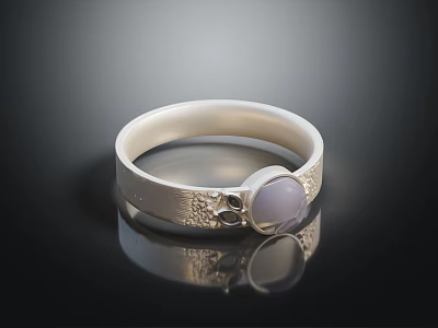 Stylish Silver Ring With Lavender Gemstone And Delicate Engraved Patterns For Fashionable Attire 3d model