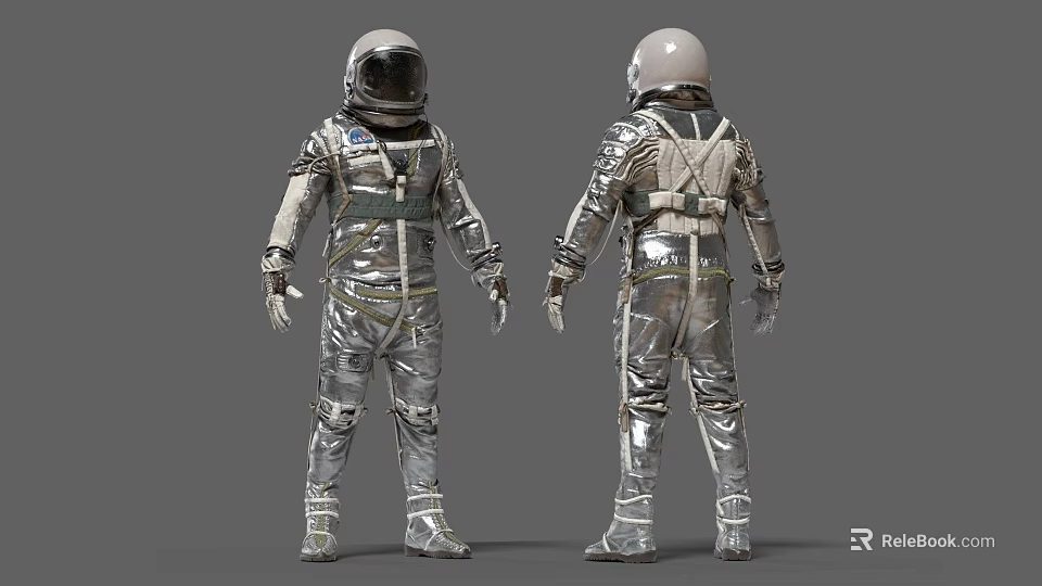 Man in Silver Astronaut Suit 3D Model Front and Back View Design 3d model 