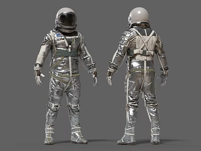 Man in Silver Astronaut Suit 3D Model Front and Back View Design 3d model