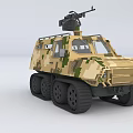 Camouflaged Tracked Utility Vehicle With Machine Gun Mounted On Top And Rugged Design