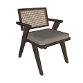 Modern Minimalist Dining Chair With Walnut Wood Frame Rattan Backrest And Beige Upholstered Seat