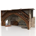 Medieval Gothic Architectural Model With Arched Wooden Frames And Stained Glass Windows 3d model