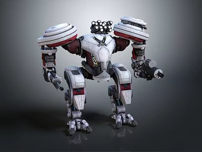 Biomechanical Robot Character With White Red Armor And Weapon Systems 3d model