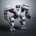 Biomechanical Robot Character With White Red Armor And Weapon Systems