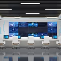 Modern Enterprise Monitoring Room With Multiple Screens Control Desk Chairs World Map And Certificates