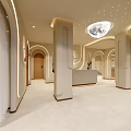 Modern Beauty Hair Salon Interior Design With Reception Desk Decorative Columns And Soft Lighting