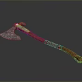 Decorative Battle Axe Weapon With Blue Patterned Blade And Wooden Wrapped Handle