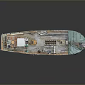 Detailed Decorative Ship Model With Colorful Hull Green Cover and Wooden Deck