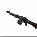 Vintage Machine Gun With Wooden Stock Metal Body And Drum Magazine