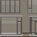 Modern Display Cabinets With Glass Doors Metal Frame And White Countertop On Wooden Floor