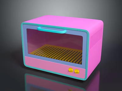 Pink Mini Computer Case With Transparent Door Blue Handle Internal Grille And Yellow Buttons 3d model