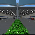 Modern Road Infrastructure Tunnel With Transparent Canopy Vehicles Lane Markings And Green Vegetation