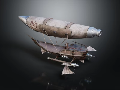 Steampunk Airship Design Featuring Cylindrical Hull Metallic Frame And Propeller Details 3d model