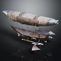 Steampunk Airship Design Featuring Cylindrical Hull Metallic Frame And Propeller Details