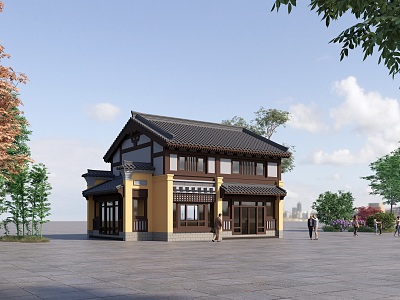 Architecture Antique Architecture Street View Commercial Homestay Catering 3d model