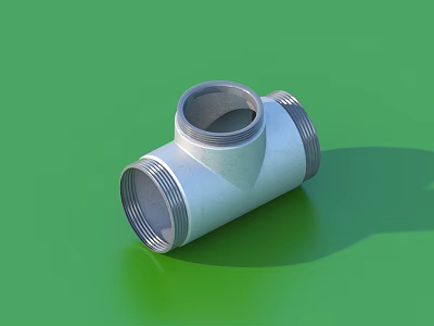 Metal Three Way Pipe Fitting With Threaded Ends On Green Surface 3d model