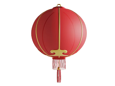 Traditional Red Lantern with Golden Accents and Hanging Tassels for Festive Decorations 3d model