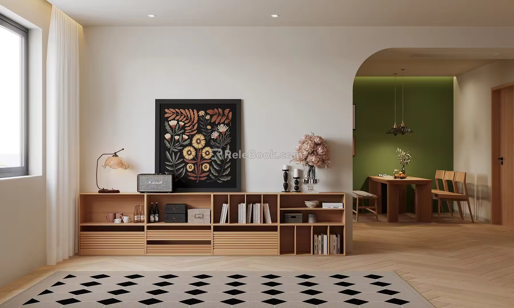 Log Middle Ancient Guest Restaurant Sofa Bookcase Bucket Cabinet Dining Table and Chair Chandelier Floor Lamp 3d model