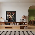 Log Middle Ancient Guest Restaurant Sofa Bookcase Bucket Cabinet Dining Table and Chair Chandelier Floor Lamp 3d model
