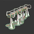 Red Model Train on Transparent Track with Green Trees and White Buildings