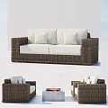Modern Outdoor Wicker Sofa Set With White Cushions Matching Chairs And Fire Pit Table