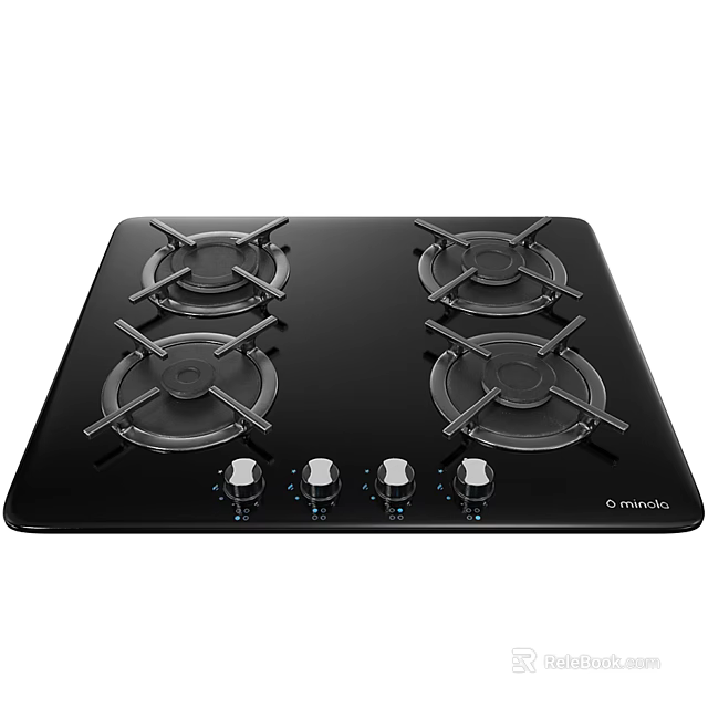 Black Glass Gas Cooktop With Four Burners And Control Knobs For Kitchen 3d model 