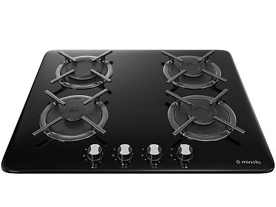 Black Glass Gas Cooktop With Four Burners And Control Knobs For Kitchen 3d model