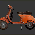 Vintage Red Scooter With Classic Design And Brown Leather Seat
