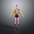 Stylish 3D Character With Purple Hair Yellow Jacket Black Shorts Long Socks Colorful Shoes