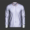Blue And White Striped Long Sleeve Shirt With Collar And Cuffed Sleeves