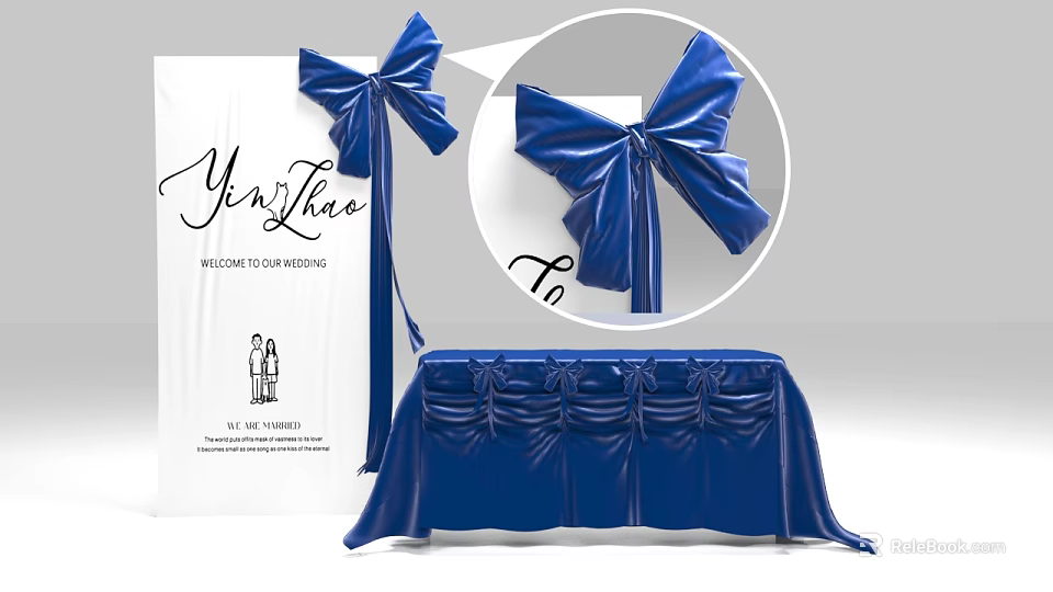 Check in Table With Blue Tablecloth And Bow Decoration For Event Ceremony 3d model 