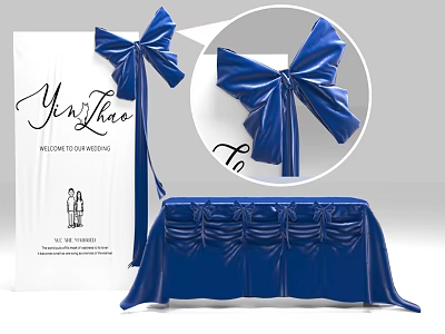 Check in Table With Blue Tablecloth And Bow Decoration For Event Ceremony 3d model