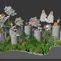 Floral Decorative Tea Break Area With White Flowers Green Plants And White Columns