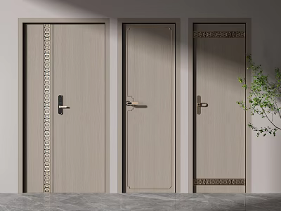 Modern Interior Hinged Doors With Decorative Stripes And Pattern Details 3d model