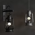 Vintage Lantern Lights Wall Mounted And Hanging Black Metal Design With Glowing Bulb