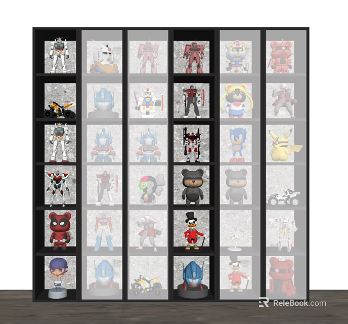 Stylish Display Cabinet Showcasing Organized Collection of Diverse Action Figures and Toy Characters 3d model 