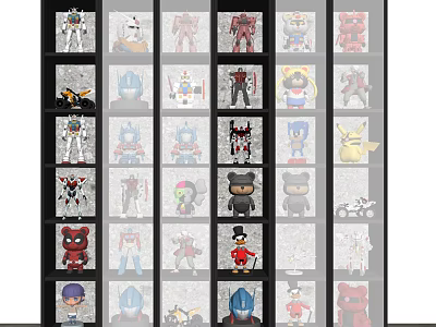 Stylish Display Cabinet Showcasing Organized Collection of Diverse Action Figures and Toy Characters 3d model