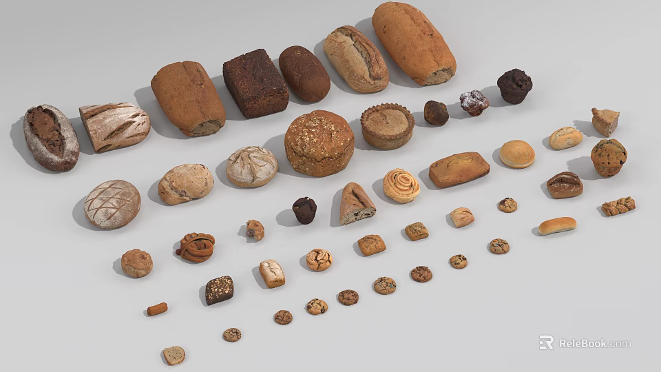 Assorted Fresh Bread Varieties With Different Shapes And Textures On 3d model 