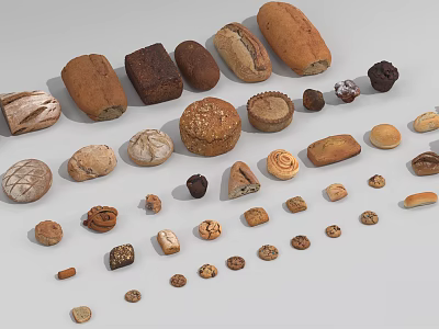 Assorted Fresh Bread Varieties With Different Shapes And Textures On 3d model