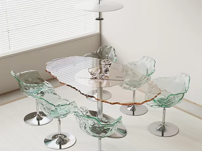 Modern Glass Dining Table Set With Transparent Chairs And Metal Base 3d model