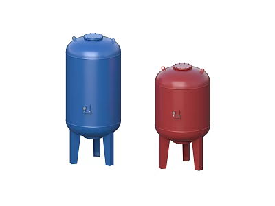 Industrial Equipment Vertical Storage Tanks In Blue And Red With Support Legs 3d model
