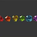 Colorful Polyhedrons With Symbols In Red To Purple Arrangement And Reflections