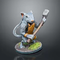 Game Movie Character Mouse Holding Hammer Wearing Yellow Apron Standing On Grass Covered Base