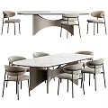 Minimalist Modern Dining Table Set With Marble Top Upholstered Chairs And Metal Legs