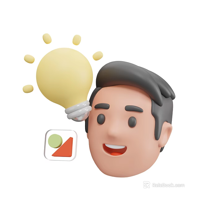 The Man With Bright Idea Light Bulb And Colorful Geometric Shapes Design Concept 3d model 