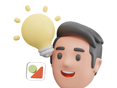 The Man With Bright Idea Light Bulb And Colorful Geometric Shapes Design Concept 3d model
