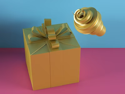 Commercial Equipment Featuring Gold Gift Box Bow And Spiral Component Design 3d model