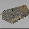 Old Wooden House With Broken Roof Exposed Beams Red Chimney And Straw Decorations