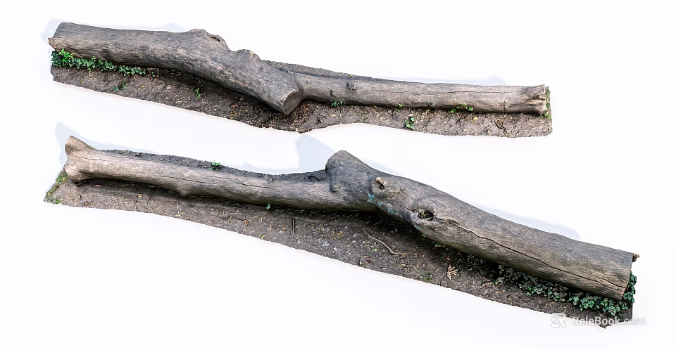 Natural Stone Wood Logs With Moss And Soil For Home Decoration 3d model 